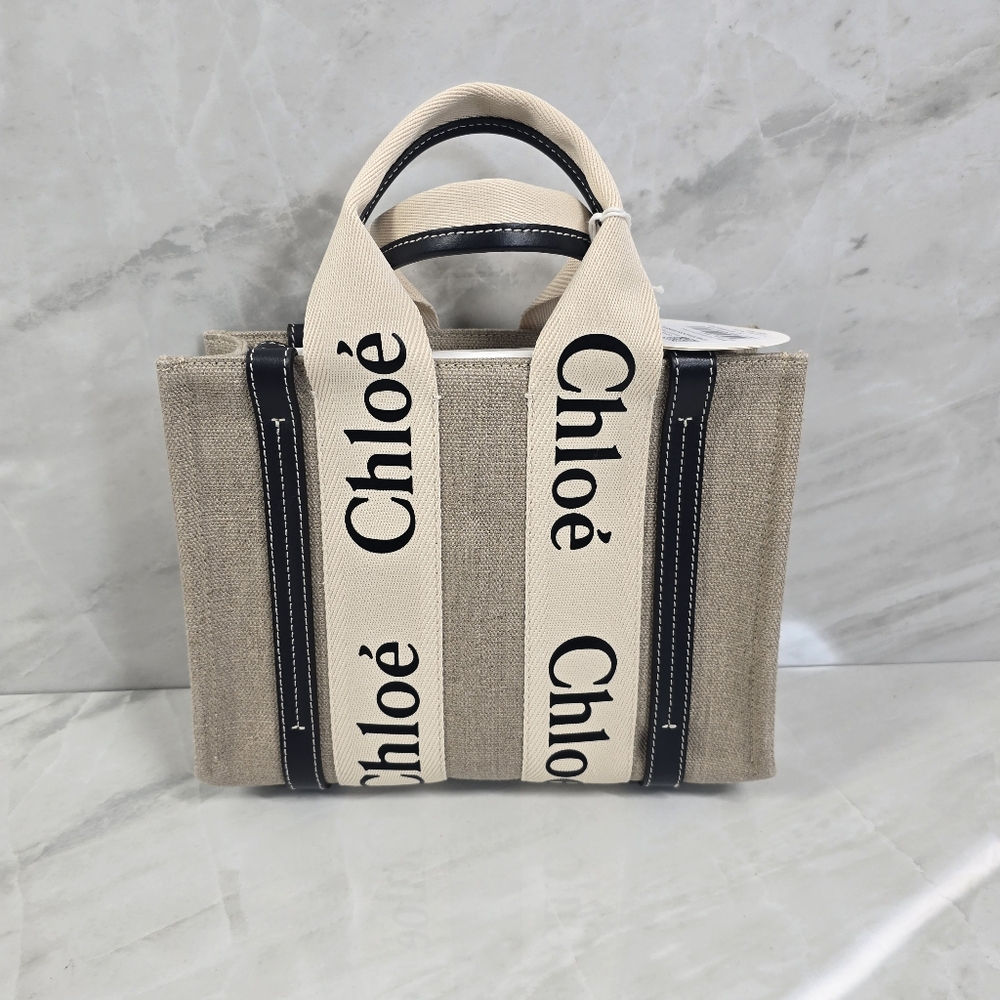Chloé Small Woody Tote Bag in Beige and Blue - Picture 7 of 14